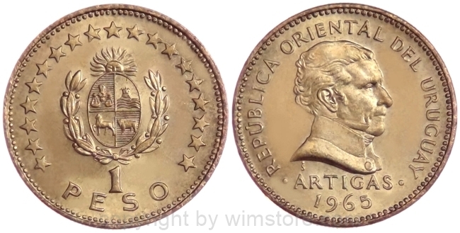 Uruguay, 1 Peso 1965, KM 46, Alu/Bro