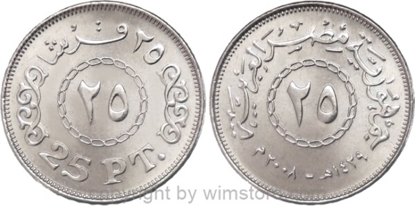 Ägypten, 25 Piastres 2008 - 2010, KM 991, Stahl vernickelt