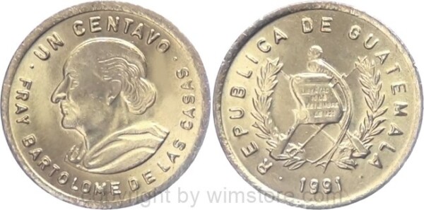 Guatemala, 1 Centavo 1985 - 1992, KM 275.3, Messing