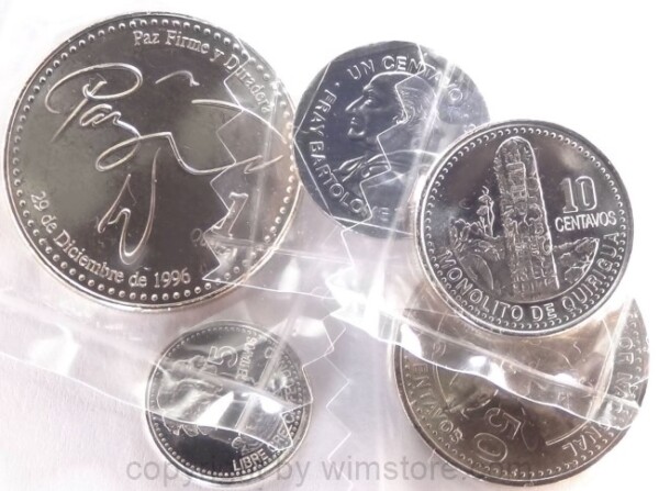 Guatemala Lot: 5 Stk., 1 Centavo 2007, 5+10 Centavos 2006, 50 Centavos 2007, Quetzal 2006, -st