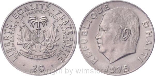 Haiti, 20 Centimes 1972, 1975, 1983, FAO, KM 100, Ku/Ni