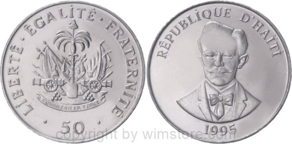 Haiti, 50 Centimes 1995, 1999, KM 153a, Stahl - vernickelt