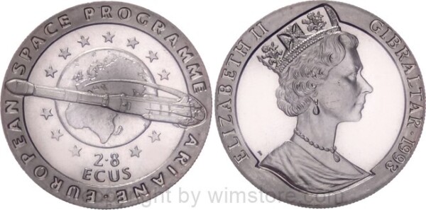 Gibraltar, 2,8 Ecus 1993, Ariane, European Space Programme, KM 630, Ku/Ni