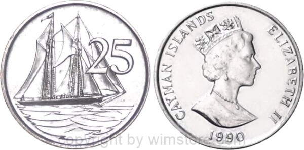 Cayman Inseln, 25 Cents 1987 - 1990, KM 90, Ku/Ni