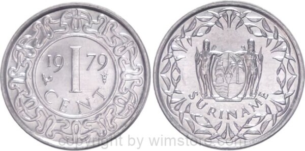Suriname, 1 Cent 1974 - 1986, KM 11a, Aluminium