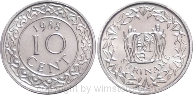 Suriname, 10 Cents 1987 - 1989, KM 13a, Stahl vernickelt