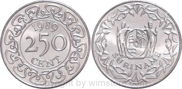 Suriname, 250 Cents 1987 - 1989, KM 24, Ku/Ni