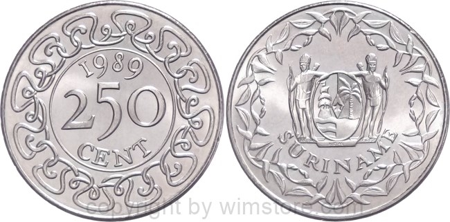 Suriname, 250 Cents 1987 - 1989, KM 24, Ku/Ni