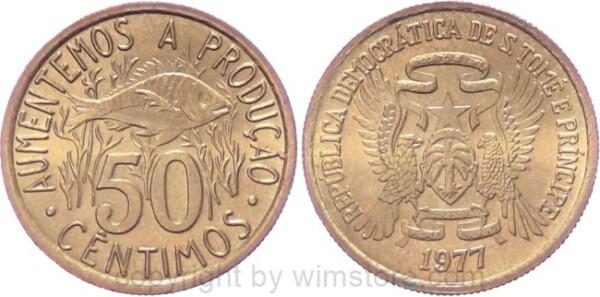 St. Thomas & Prince Is., 50 Centimos 1977, FAO, KM 25, Messing