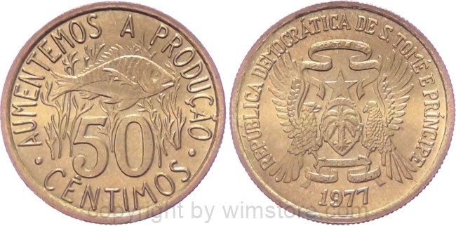 St. Thomas & Prince Is., 50 Centimos 1977, FAO, KM 25, Messing