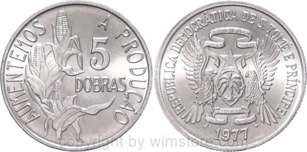 St. Thomas & Prince Is., 5 Dobras 1977, FAO, KM 28, Ku/Ni