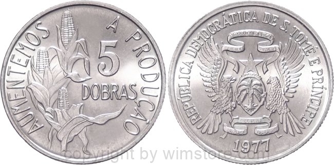 St. Thomas & Prince Is., 5 Dobras 1977, FAO, KM 28, Ku/Ni