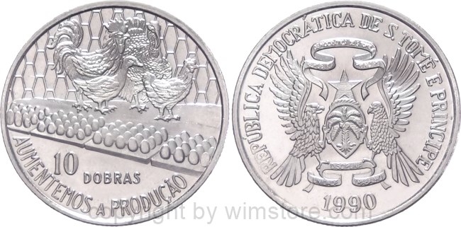St. Thomas & Prince Is., 10 Dobras 1990, FAO, KM 29a, Stahl - Ku/Ni beschichtet