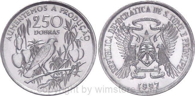 St. Thomas & Prince Is., 250 Dobras 1997, FAO, KM 88, Chromstahl
