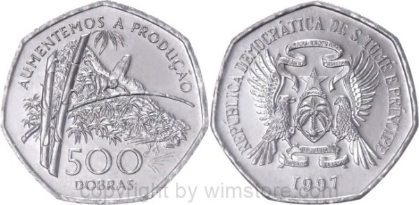 St. Thomas & Prince Is., 500 Dobras 1997, FAO, KM 89, Chromstahl