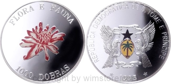 St. Thomas & Prince Is., 1000 Dobras 1995, Porzellanrose, KM 77, Silber