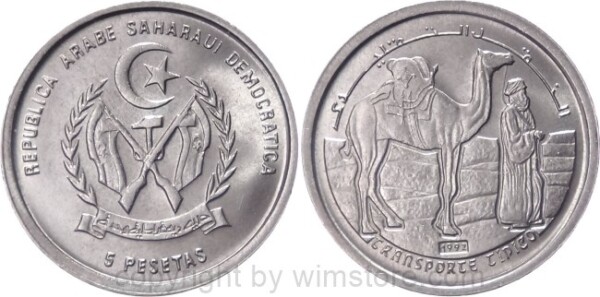 Sahara, 5 Pesetas 1992, KM 16, Ku/Ni