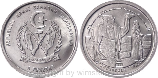 Sahara, 5 Pesetas 1992, KM 16, Ku/Ni
