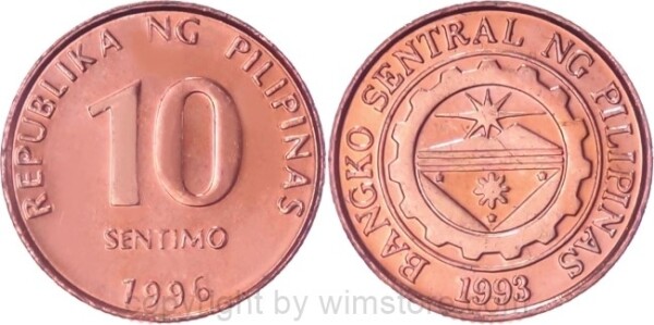 Philippinen, 10 Sentimos 1996 - 2005, KM 270.1, Stahl verkupfert
