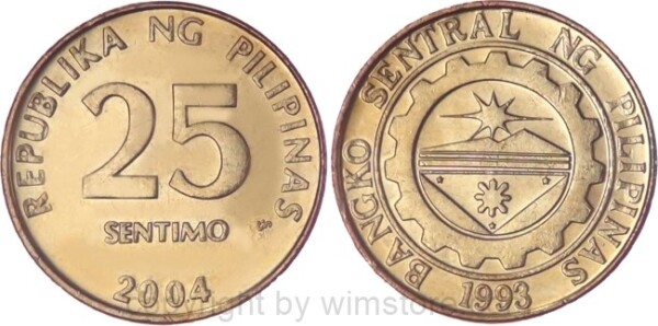 Philippinen, 25 Sentimos ab 2004, KM 271a, Stahl - Messing beschichtet