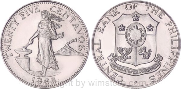 Philippinen, 25 Centavos 1966, KM 189.2, Ku/Ni/Zink