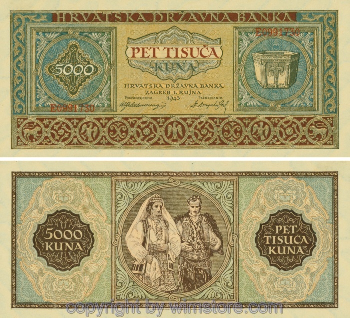 Kroatien, P13a, 5000 Kuna 01.09.1943