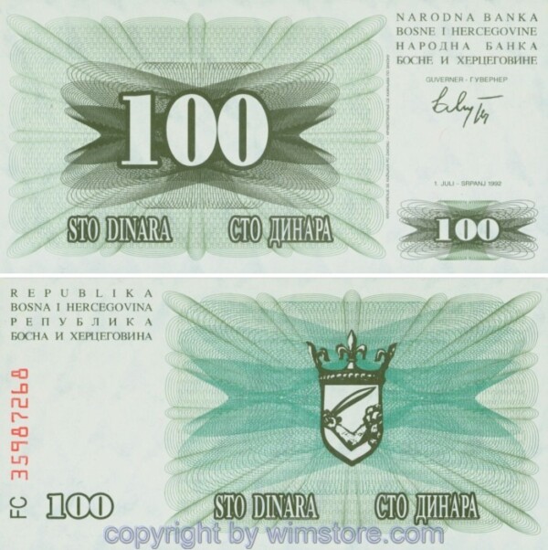 Bosnien Herzegowina, P013a, 100 Dinara 1992, Serie FC; 1