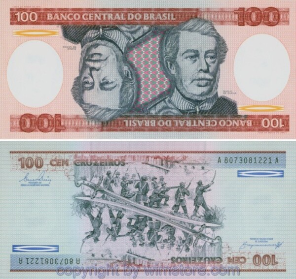 Brasilien, P198b, 100 Cruzeiros (1984), Signatur 21; 1