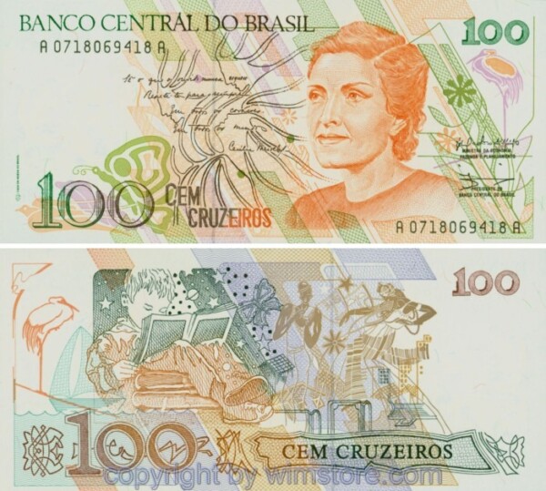 Brasilien, P228, 100 Cruzeiros (1990), Signatur 28; 1