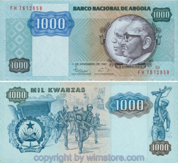 Angola, P121b, 1000 Kwanzas 1987, Serie FH, Signatur 15; 1