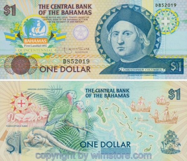 Bahamas, P050a, 1 Dollar (1992), Serie D; 1