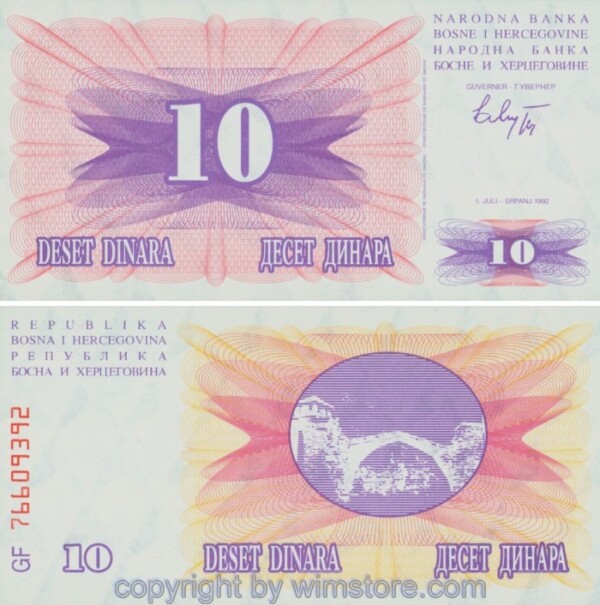 Bosnien Herzegowina, P010a, 10 Dinara 1992, Serie GF; 1