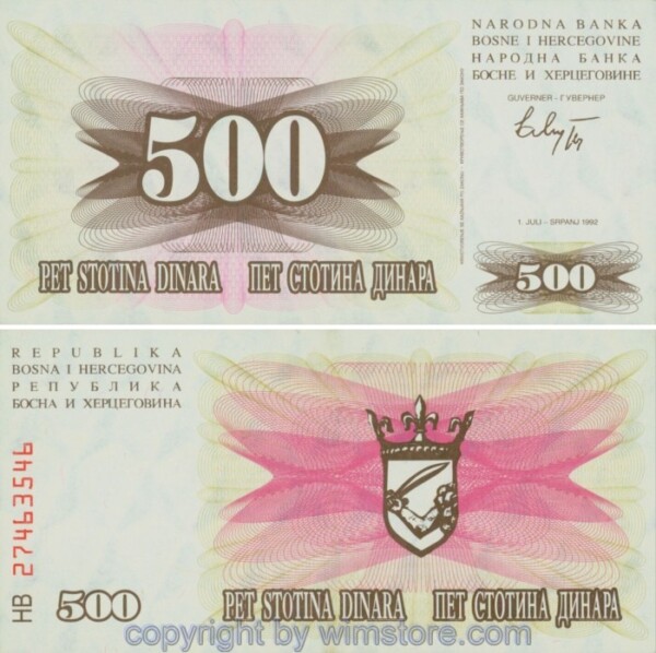 Bosnien Herzegowina, P014a, 500 Dinara 1992, Serie HB; 1