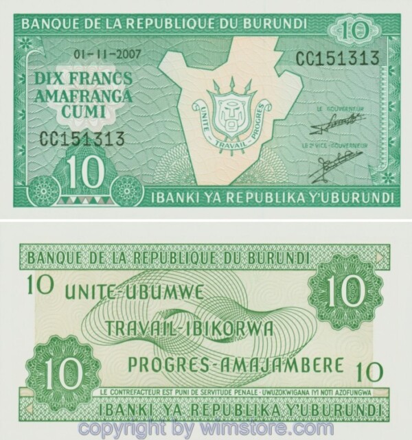 Burundi, P33e, 10 Francs 2007-11-01, Serie CC; 1