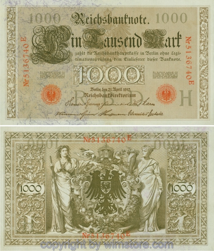 Deutschland, Reichsbank und Reichskassenscheine, R 045e, 1000 Mark, 21.04.1910