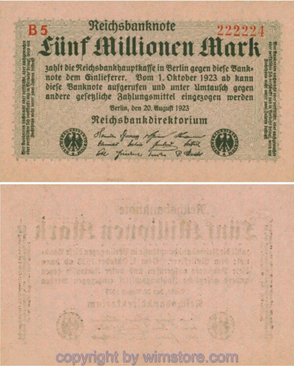 Deutschland, Inflation, R 104b1, 5 Millionen Mark, 20.08.1923