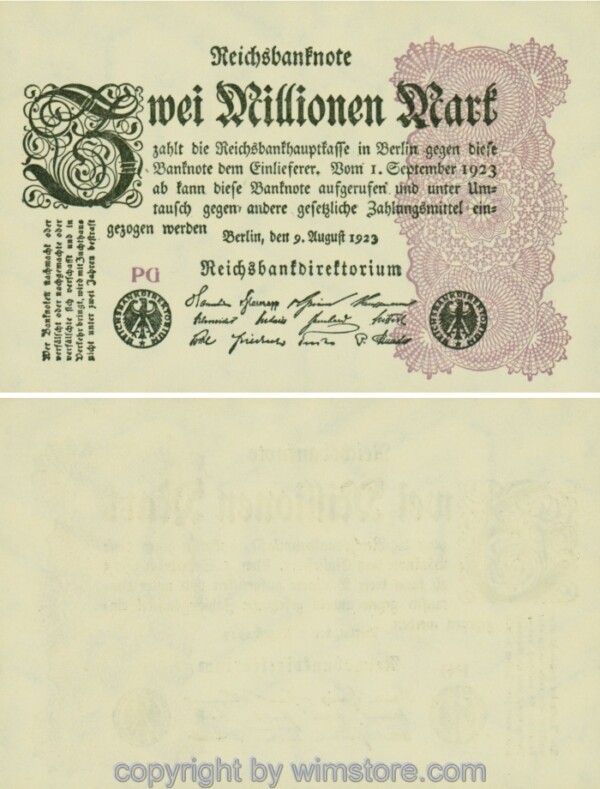 Deutschland, Inflation, R 103, 2 Millionen Mark, 09.08.1923