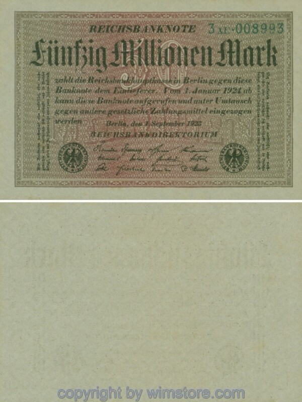Deutschland, Inflation, R 108b, 50 Millionen Mark, 01.09.1923