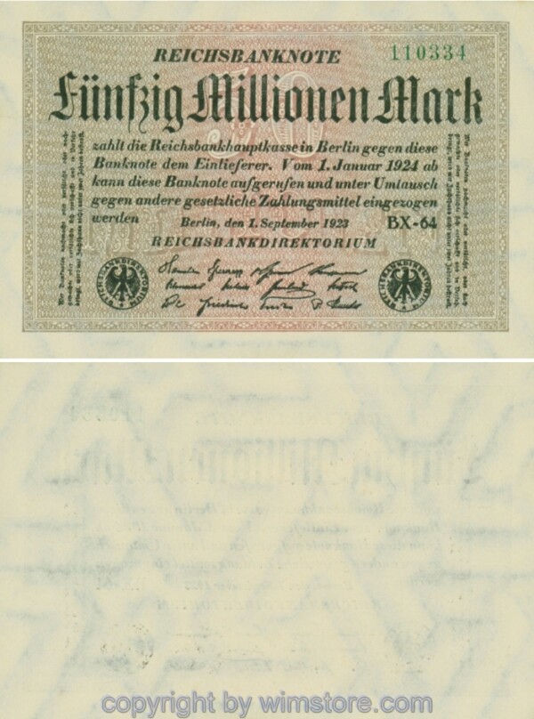 Deutschland, Inflation, R 108e, 50 Millionen Mark, 01.09.1923