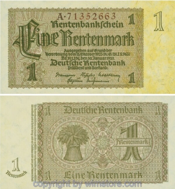 Deutschland, Rentenbank, R 166b, 1 Rentenmark, 30.01.1937