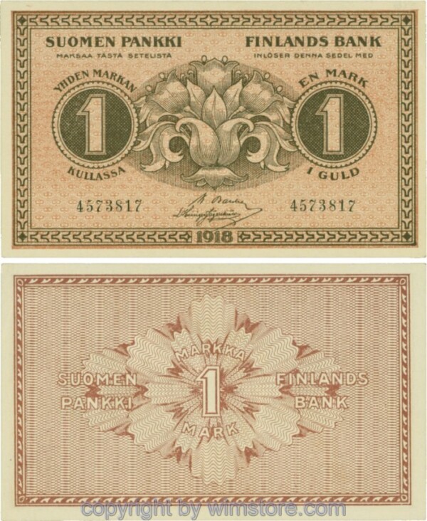 Finnland, P035, 1 Markka Kullassa 1918; 1-