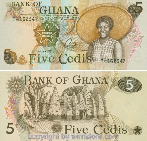 Ghana, P015b, 5 Cedis 1977-01-02, Serie M/1; 1
