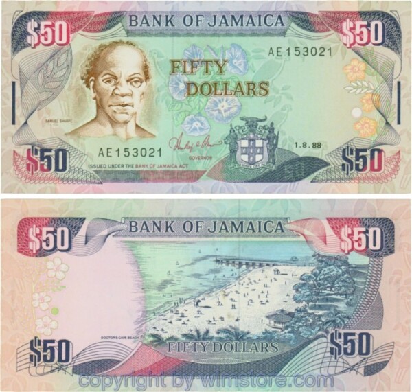 Jamaica, P073a, 50 Dollars 1988-08-01, Serie AE; 1-