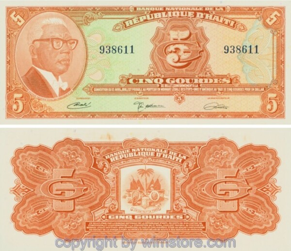 Haiti, P202a, 5 Gourdes L1919, (ca. 1971), 1. Ausgabe ohne Präfix; 1