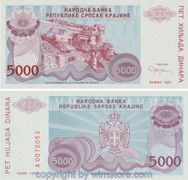 Kroatien, Republik Srpske Krajina, PR20a, 5000 Dinara 1993