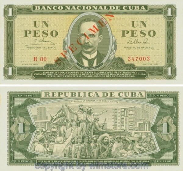 Kuba, P094s1, 1 Peso 1965, Specimen