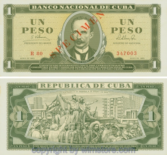 Kuba, P094s1, 1 Peso 1965, Specimen