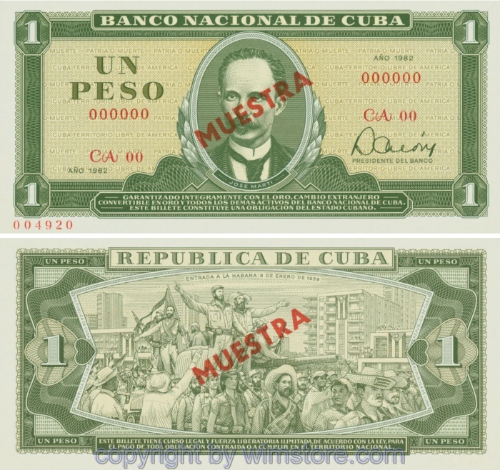 Kuba, P102s3, 1 Peso, Muestra