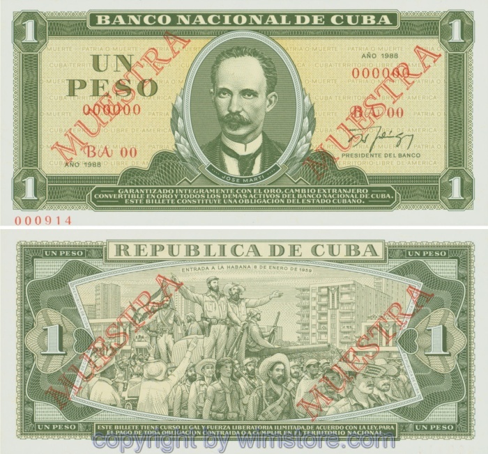 Kuba, P102s4, 1 Peso, Muestra - Muestra