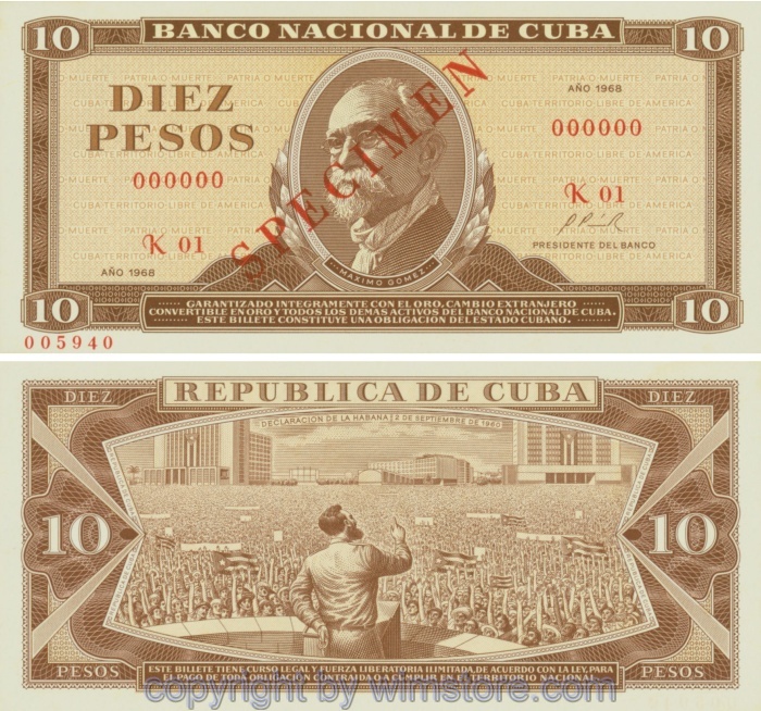 Kuba, P104s1, 10 Pesos, Specimen